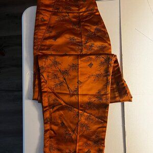 Cool 60's Orange Silk Oriental Pattern cigarette leg pants